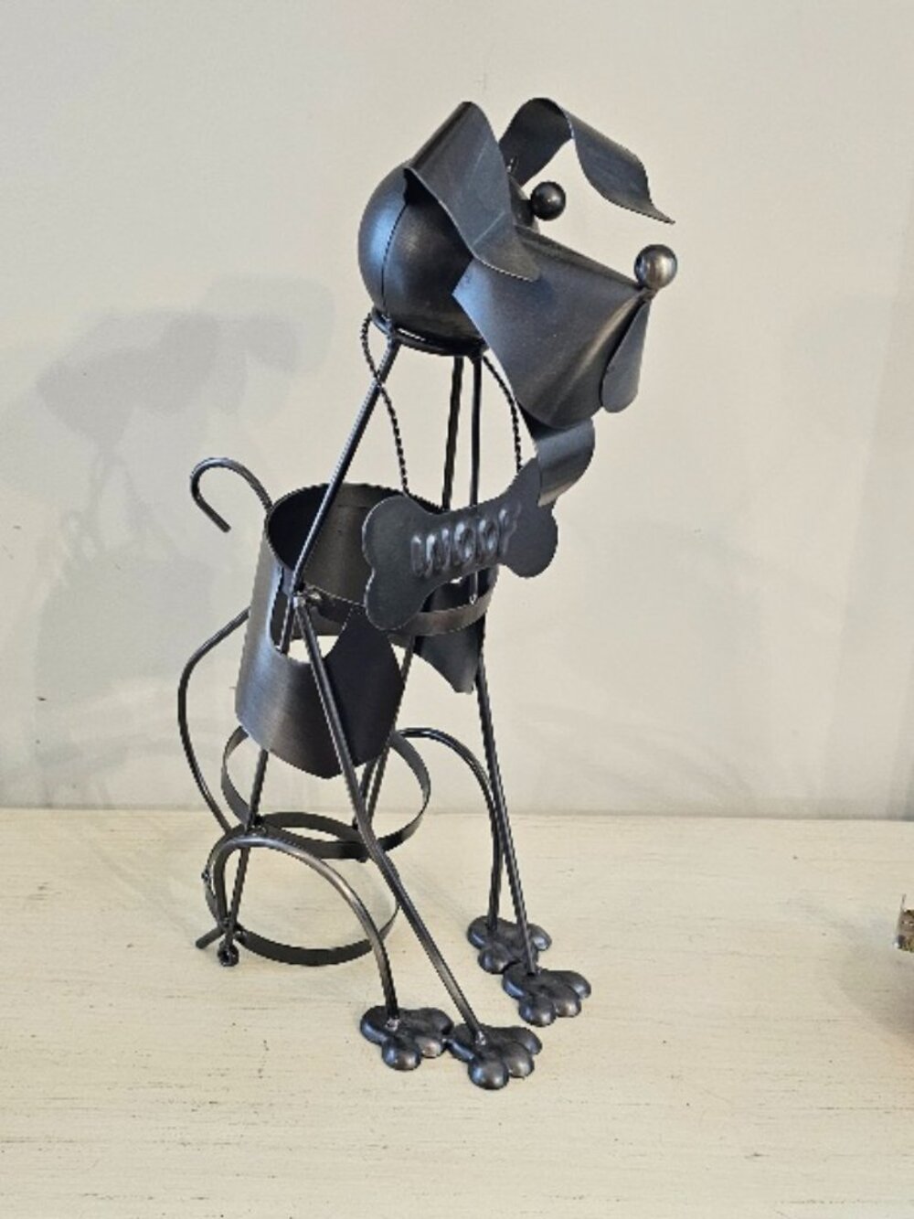 Dog Wine Bottle Holder WOOF Metal Art Whimsical